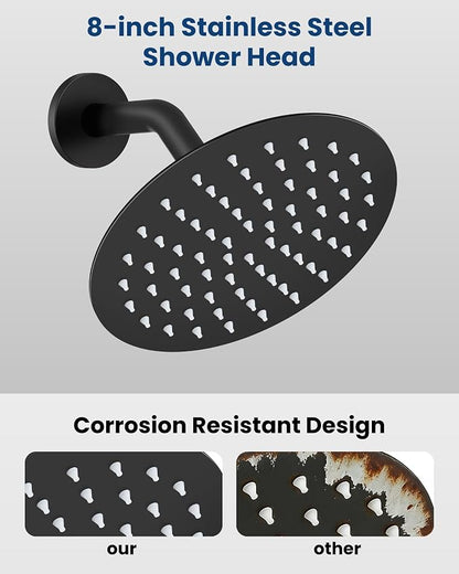 Airuida Shower Faucet Set with Tub Spout,8" Bathtub Faucet-Matte Black | Male Threads Rough-In Valve,Round Head Shower System,Tub and Shower Kit Set