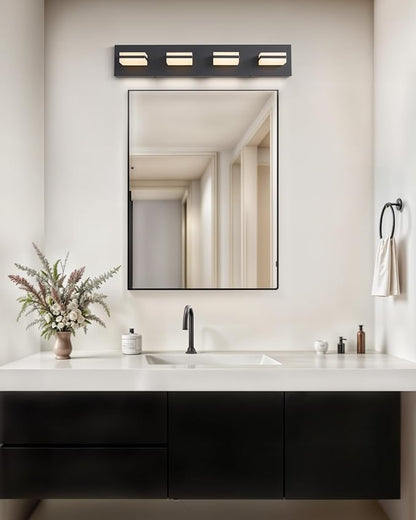 VONLUCE LED Modern Bathroom Vanity Light Fixture, Matte Black | 26'', 4-Light, 3CCT, 360° Rotate, High CRI, Flicker-free, Dimmable, Memory Function, Waterproof IP44, Easy Installation
