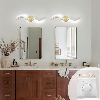 EDISLIVE Modern Wave LED Vanity Light Dimmable Modern Led Vanity Light Fixtures Linear Wall Sconce with Acrylic Strip Shade，24 in LED Vanity Lights for Bathroom Bedroom Makeup Living Room,Gold