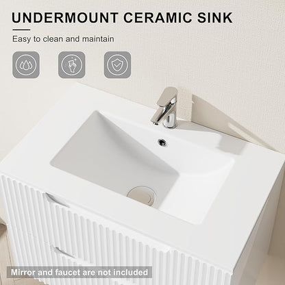 30 inch Wall Mounted Bathroom Vanity with Sink Floating Bathroom Cabinet Sink Combo, Soft-Close System, 2 Extra Big Drawers, White