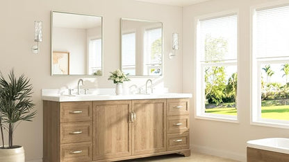 Brushed Nickel Bathroom Mirror for Over Sink 32" x 36" Brushed Nickel Beveled Framed Rectangle Vanity Mirror for Bathroom, Bedroom, Entryway, Living Room, Tempered Glass, Stronger Frame