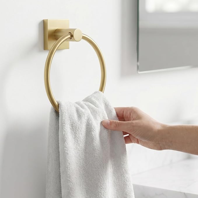 24-Inch Wall Mounted Towel Racks for Bathroom – Space Saver 4-Piece Durable Stainless Steel Bathroom Hardware Set with Towel Bar, Towel Ring, Toilet Paper Holder & Hook, Gold