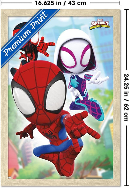Trends International Marvel Spidey and His Amazing Friends - Webs Wall Poster, 22.4L x 14.7W, Blonde Framed Version