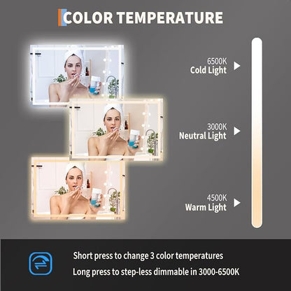 GarveeHome 45x30 LED Bathroom Mirror with Lights, Dimmable, Anti-Fog, Backlit + Front Lit, Lighted Bathroom Vanity Mirror for Wall, Memory Function, Shatter-Proof (Horizontal/Vertical)