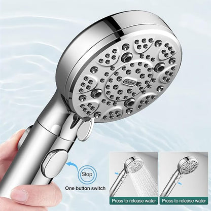 RV Shower Head with Hose ，High Pressure 9 Mode Shower head with on off switch, Filtered shower head, Shower Head for RV/Campers, Travel Trailer, Motorhome for Water Saving（Chrome）