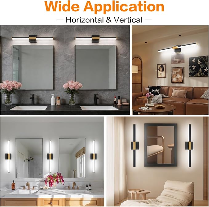 SOLFART Bathroom Vanity Lights 32-Inch: Black and Gold Dimmable 5 Color Temperature 360 Degree Rotation Bathroom Lights Over Mirror ETL IP44