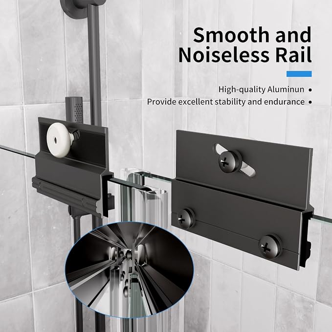 Royal Guard Double Sliding Shower Door 44-48" W x 76" H,Matte Black | 6mm SGCC Tempered Glass,Nano Coating Easy Clean,Walk-in Shower Use,Reversible Installation&Waterproof