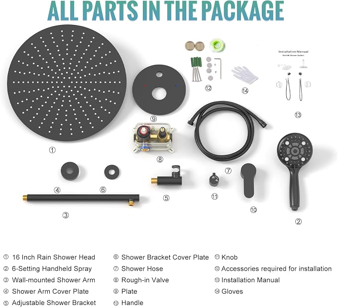 SR SUN RISE Shower Faucet - 16 Inch Multifunctional High Pressure Shower Head System with Handheld Shower Head Fixtures - Valve Included - Oil Rubbed Bronze