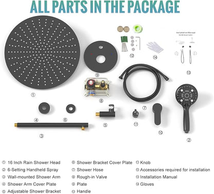 SR SUN RISE Shower Faucet - 16 Inch Multifunctional High Pressure Shower Head System with Handheld Shower Head Fixtures - Valve Included - Oil Rubbed Bronze