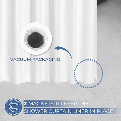 downluxe Waterproof Fabric Shower Curtain Liner, Soft Cloth Shower Liner with Magnets, Machine Washable & Hotel Quality Bathroom Curtain, 60" W x 72" L, Waffle White