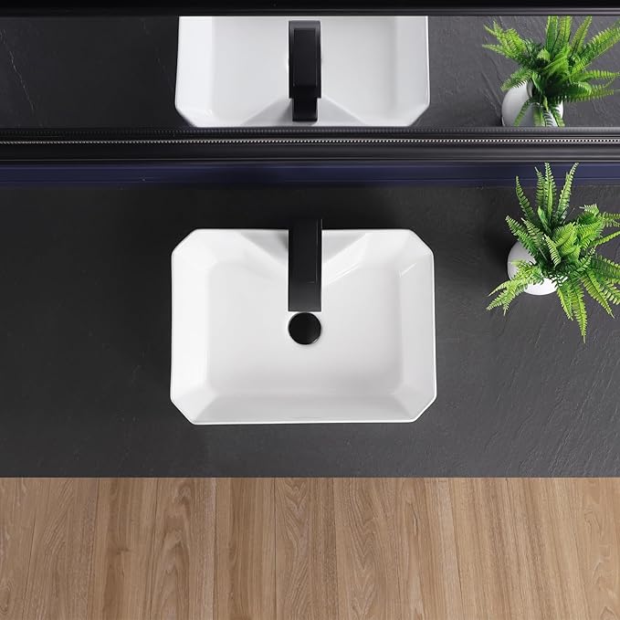 Vessel Sink 20"x15" Rectangular Bathroom Sink Modern White Porcelain Ceramic Above Counter Drop-in Vanity Sink for Bathrooms Art Basin with Faucet Hole