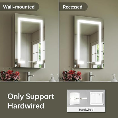 20x26 Inch Bathroom Medicine Cabinet with Mirror, Lighted Bathroom Mirror Cabinet, Recessed/Surface Mount Medicine Cabinet with Socket & USB, Anti-Fog, 3 Colors Temperature, Dimmable Light