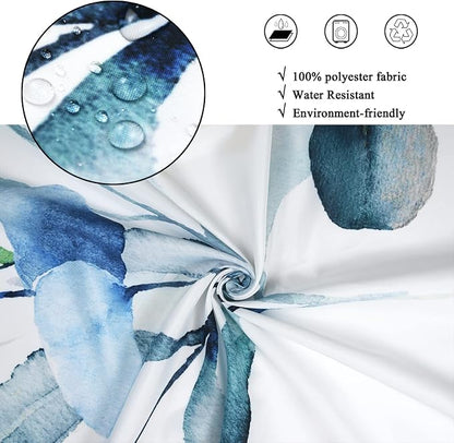 Blue Eucalyptus Leaf Long Shower Curtain, Blue Botanical Watercolor Plants Bathroom Curtain Bathtub Home Decor Waterproof Fabric Machine Washable with 12 PCS Hooks,72" Wx96 L