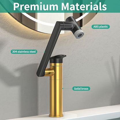 Modern Bathroom Faucet 1 Hole with Temperature Display(Batteries-Free), 1080° Rotatable Single Hole Bathroom Faucet, Single Handle Bathroom Vanity Faucets, 2 Spray Modes (Matte Black)