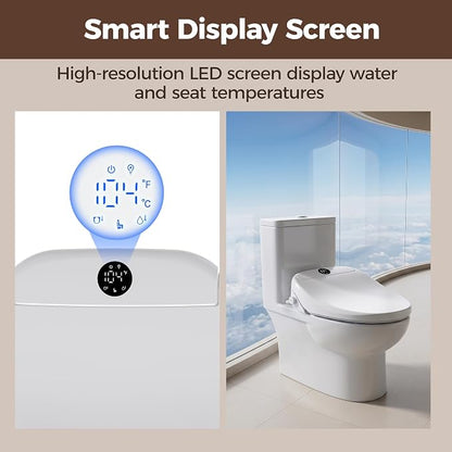 Bidet Toilet Seat Round, Electric Bidet Seat for Bathroom 225D | with Instant Warm Water, Warm Air Dryer, Self-Cleaning Nozzle, Soft Close Lid, Night Light