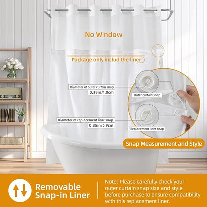 eachope 1 Pack Fabric Snap-in Shower Curtain Liner Replacement,Compatible with No Hook Shower Curtain with Snap in Liner, Removable & Water-Repellent,Machine Washable,70x57,White