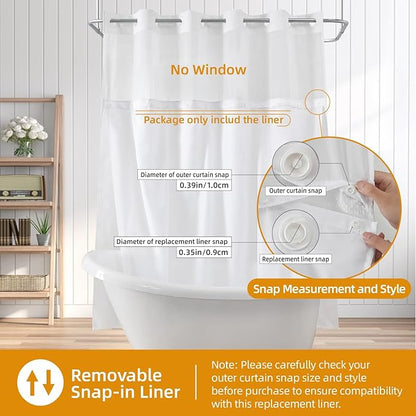 eachope 2 Pack Fabric Snap-in Shower Curtain Liner Replacement,Compatible with No Hook Shower Curtain with Snap in Liner, Removable & Water-Repellent,Machine Washable,70x78,White
