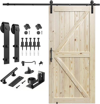 SMARTSTANDARD 42in x 84in Sliding Barn Door with 7ft Barn Door Hardware Kit Included, Unfinished Solid Spruce Wood Door, Assembly Required, DIY, Stainable, Natural | Unfinished Solid Spruce Wood Door, Assembly Required, DIY, Stainable, Natural