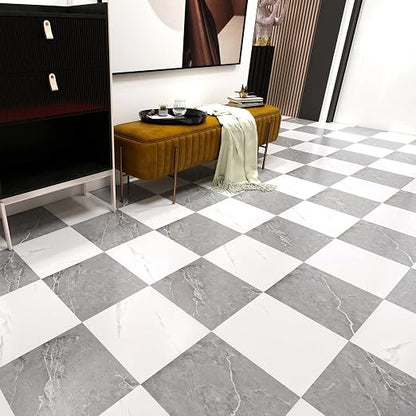 10-Pack 12"x12" Marble Peel and Stick Floor Tiles Waterproof Self Adhesive Vinyl DIY Flooring for Bedroom, Bathroom, Kitchen, RV, Cover 10 Sq. Ft, White & Grey Marble