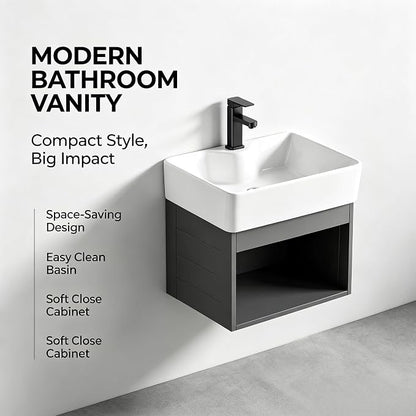 15-inch wall-Mounted Compact Bathroom Vanity, Open-Style mini Bathroom Vanity, Designed specifically for Compact bathrooms