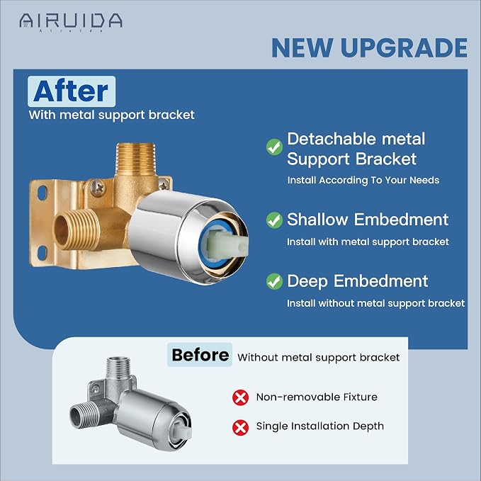 Airuida Shower Faucet Set,12 Inch Shower Valve Kit,Chrome Polish | Male Threads,Rough-in Valve Shower Trim Kit,Single Handle Control Shower Set