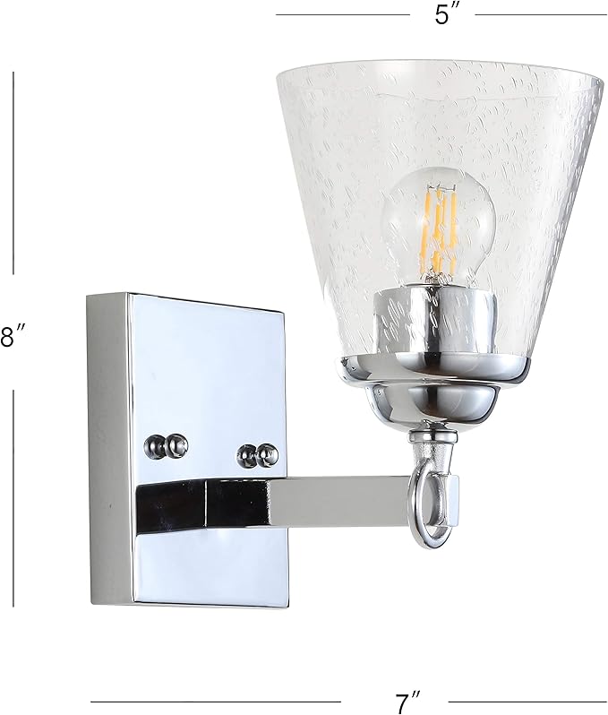JONATHAN Y 5" Chrome Marion 1-Light Vanity Light Wall Sconce for Bathroom Decor, Clear Seeded Glass Shade, Reversible Hardwired Lamp for Mirror Hallway, LED Bulb JYL7432A