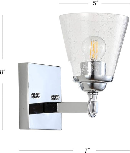 JONATHAN Y 5" Chrome Marion 1-Light Vanity Light Wall Sconce for Bathroom Decor, Clear Seeded Glass Shade, Reversible Hardwired Lamp for Mirror Hallway, LED Bulb JYL7432A