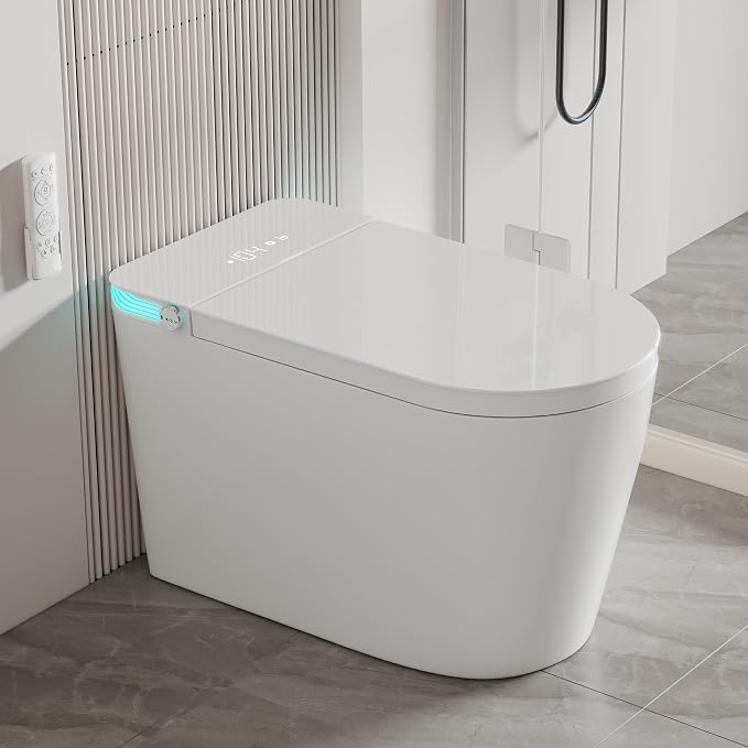 Smart Toilet with Bidet Heated Seat Auto Flush & Soft-Close Seat/Lid | Tankless Electric One Piece Toilets for Bathroom with Foot Sensor Warm Water Wash&Air Dry Siphon Dual Flush 0.8/1.2 GPF
