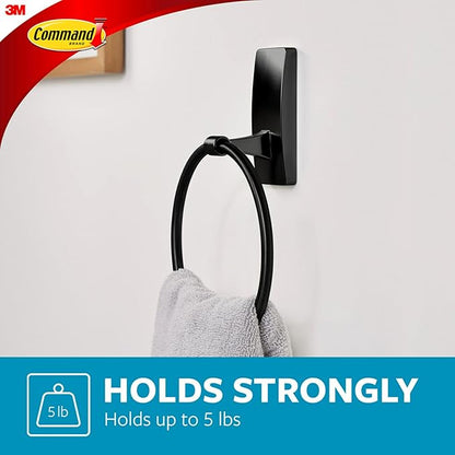 Command Hand Towel Holder Matte Black with Water Resistant Command Strips,Rust Resistant Bathroom Organizer,Holds up to 5 lbs,(Pack of 8)