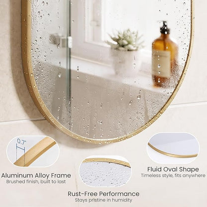 Sweetcrispy Oval Bathroom Wall Mirror, Vanity Mirror, 24x36 Inch | Metal Frame Tempered Glass, Over Sink Living Room, Bedroom Entryway Hang, Horizontal or Vertical, Gold