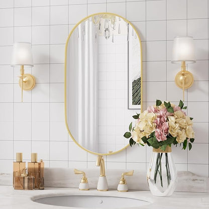 Oval Mirrors,Oval Bathroom Mirrors,20x28 Gold Mirror for Wall,Wall Mirror,Bathroom Mirrors for Over Sink(Gold)