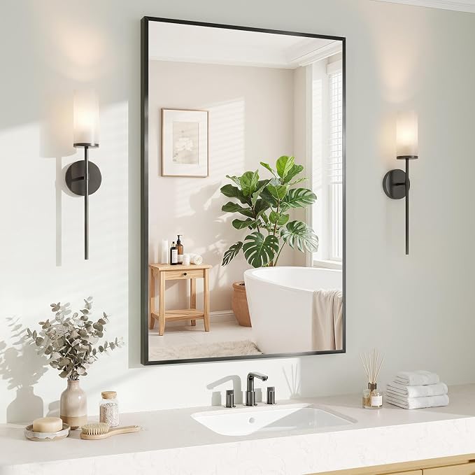 Koonmi Black Mirrors for Wall, 26x38 Inch Bathroom Mirror, Rectangular Wall Mirror for Living Room Bedroom Bathroom, Hangs Horizontally or Vertically
