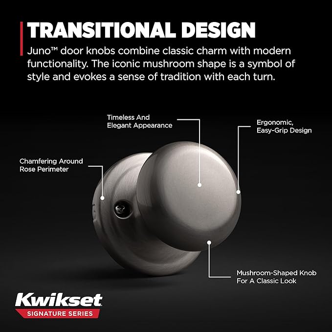 Kwikset Juno Dummy Door Knob, Single Sided Handle for Closets, French Double Doors, and Pantry, Satin Nickel Non-Turning Interior Push/Pull Door Knob, with Microban Protection