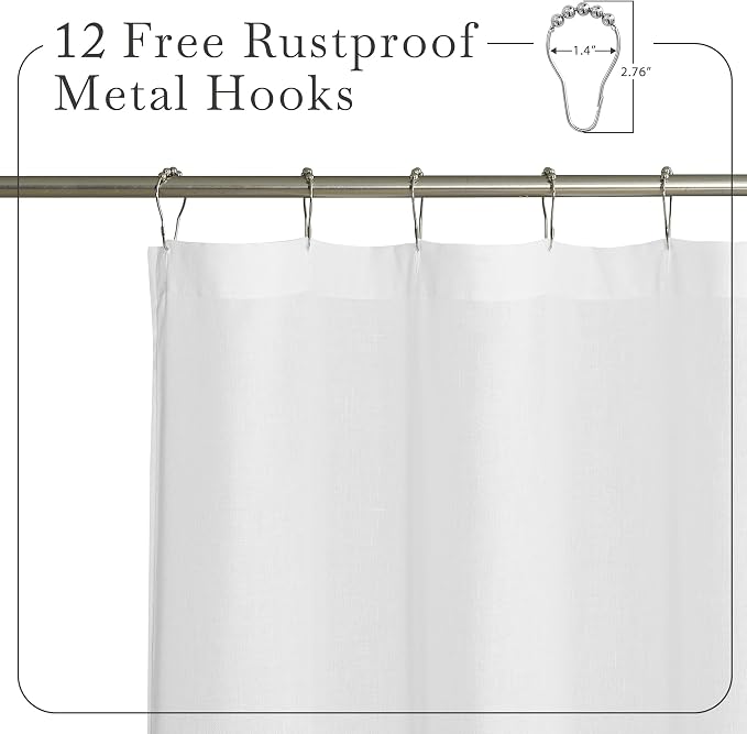 KGORGE Linen Sheer Shower Curtains White for Bathroom Bathtub Decor | Semi-Sheer Leaf Shape Waterproof Fabric Lightweight Button Hole Half Privacy Quick Dry Drapes, Hooks Included, W36 x L72