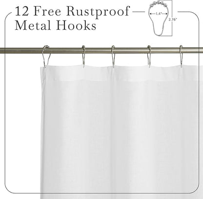 KGORGE Linen Sheer Shower Curtains White for Bathroom Bathtub Decor | Semi-Sheer Waterproof Fabric Lightweight Button Hole Half Privacy Quick Dry Drapes, Hooks Included, W72 x L84