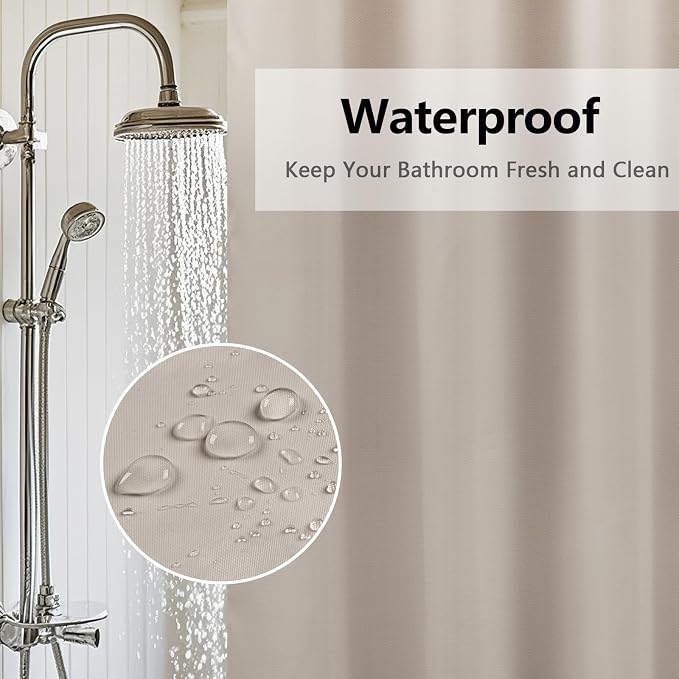 Seenus Waterproof Fabric Shower Curtain Liner Khaki with 3 Extra-Large Magnets, 72 x 72 inch Washable Brown Cloth Shower Liner Hotel Quality, Earth Tone Lightweight Shower Curtains for Bathroom