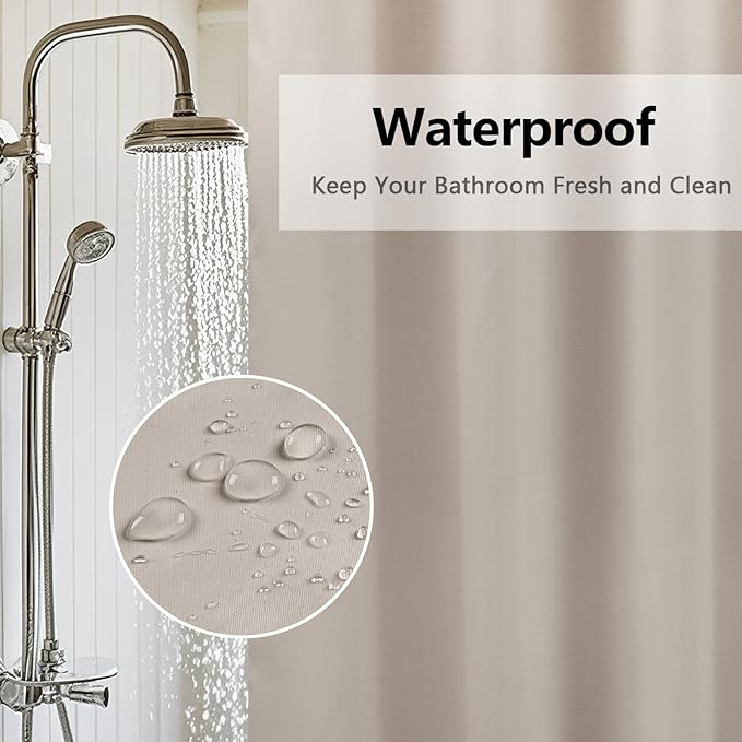 Seenus Waterproof Fabric Long Shower Curtain Liner with 3 Extra-Large Magnets, 72 x 78 inch Extra Long Khaki Cloth Shower Liner Machine Washable, Hotel Quality Lightweight Shower Curtain for Bathroom