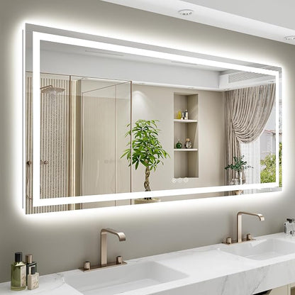 68x38 LED Bathroom Mirror with Lights, Lighted Vanity Mirror | Backlit and Front Light, Anti-Fog, 3 Color Dimmable, Memory, Tempered Glass, IP54 Waterproof, UL Listed