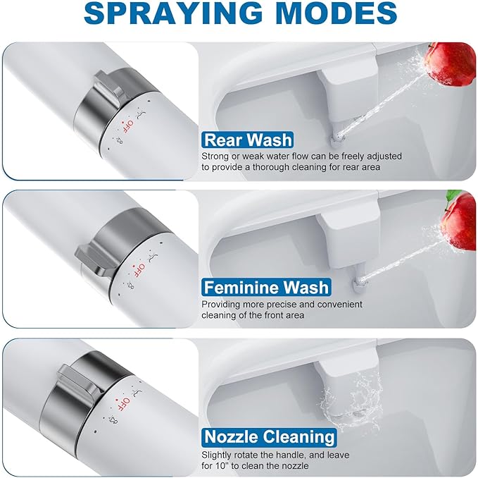 Bidet Attachment for Toilet, Ultra-Slim Dual Nozzle Cold Water Bidet with Chrome Control Dial, Non-Electric Space-Saving Bidet Attachment for Modern Bathrooms