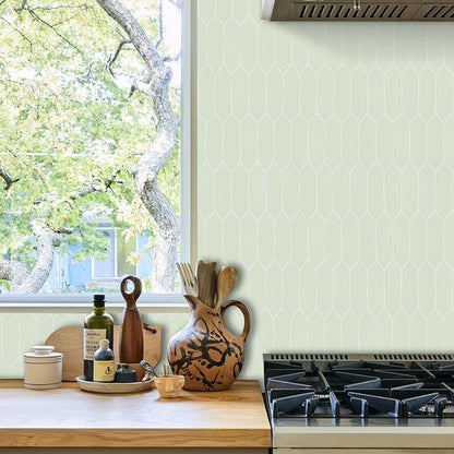 Sage Green Peel and Stick Backsplash Tile, Long Hexagon Self-Adhesive Faux Matte Ceramic Wall Stick for Kitchen and Bathroom, 6 Sheets
