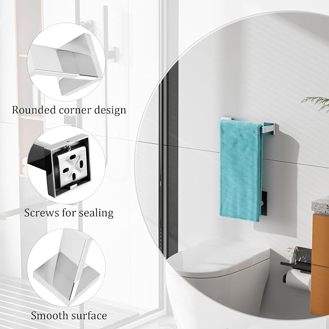 Alise Towel Bar Towel Rack for Bathroom Wall Mount 12 Inch,Polished Chrome | SUS304 Stainless Steel Bathroom Towel Holder, Full Square Towel Rod Towel Hanger for Bathroom Lavatory Kitchen