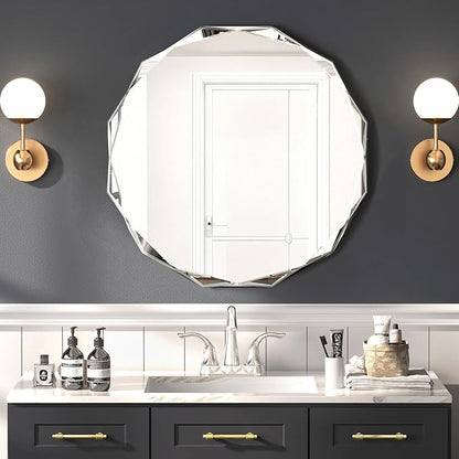 24x24 Inch Bathroom Mirrors for Over Sink, Round Frameless Mirrors for Wall | Beveled Bathroom Mirror, Bathroom Vanity Circle Mirror for Bedroom Living Room Entryway Home Decor