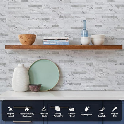 STICKGOO Peel and Stick Backsplash Tile, Stick on Backsplash for Kitchen and Bathroom, Volakas White Look PVC Mixed Metal Silver Self Adhesive Wall Tiles(20 Sheets)