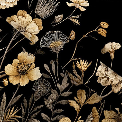 Vintage Boho Black Gold Floral Shower Curtain, Rustic Farmhouse Flower Shower Curtain Set, Cute Botanical Wlidflowers Fabric Shower Curtains Decoration, 72X72 Aesthetic Bathroom Accessories