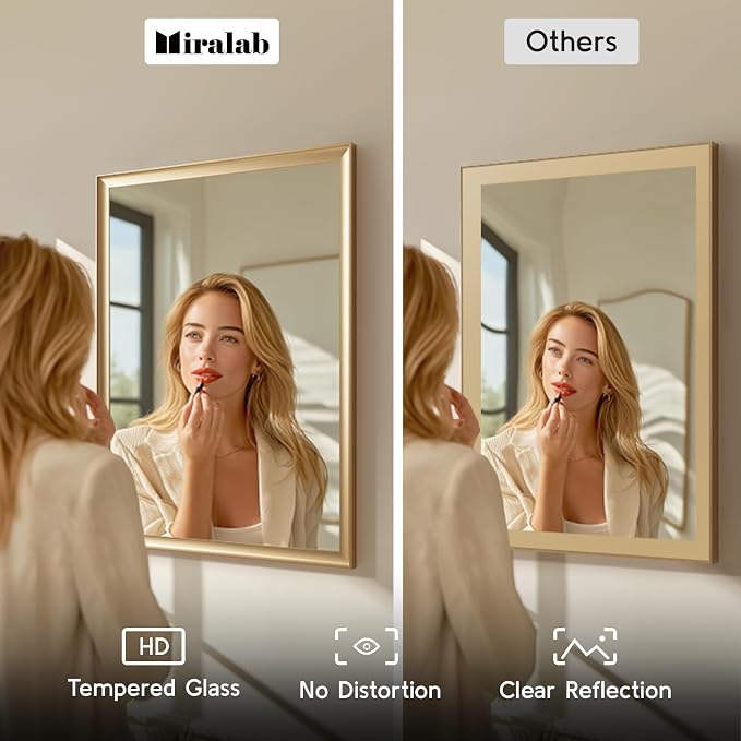 Gold Bathroom Mirror 30x40 Inch, Rectangle Vanity Mirror | Brushed Gold Bathroom Mirror for over sink, Bedroom, Entryway, Living Room, Aluminum Alloy Framed, Curved Wide Edge