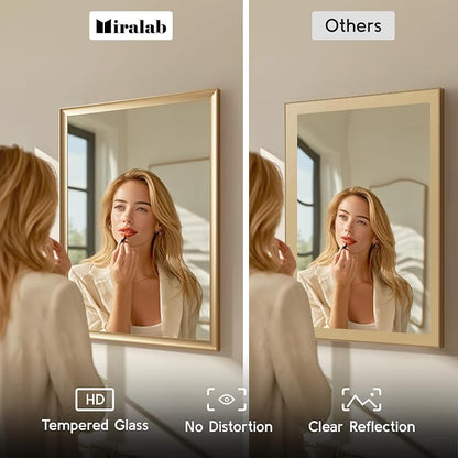 Gold Bathroom Mirror 30x40 Inch, Rectangle Vanity Mirror | Brushed Gold Bathroom Mirror for over sink, Bedroom, Entryway, Living Room, Aluminum Alloy Framed, Curved Wide Edge