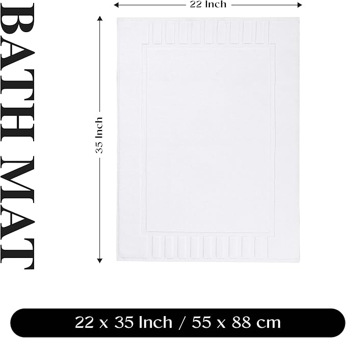 Superior 100% Cotton Bathmat Set, Bath Mats, Bathroom Decor, Shower, Bathtub Essentials, Home Accessories, Washable Rug, No Backing, Heavyweight, Leo Collection, Set of 2, 22" x 35", White