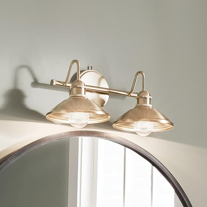 Kichler Clyde 2-Light Bathroom Vanity in Champagne Bronze, Elegant Fixture for Bathrooms (17" W x 7.5" H x 8.25" D), 45944CPZ