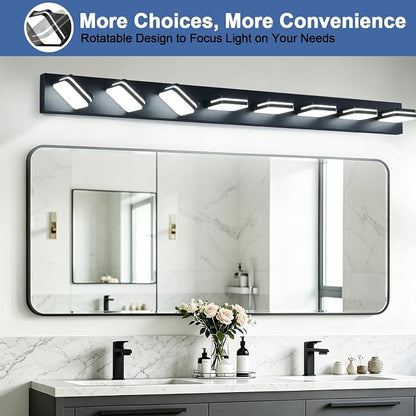 Torondo 360° Rotate LED Bathroom Vanity Light Fixtures, Acrylic Vanity Lights for Bathroom, Modern Wall Lighting Fixtures Over Mirror Living, Matte Black, Natural White, 8-Light, 53-Inch
