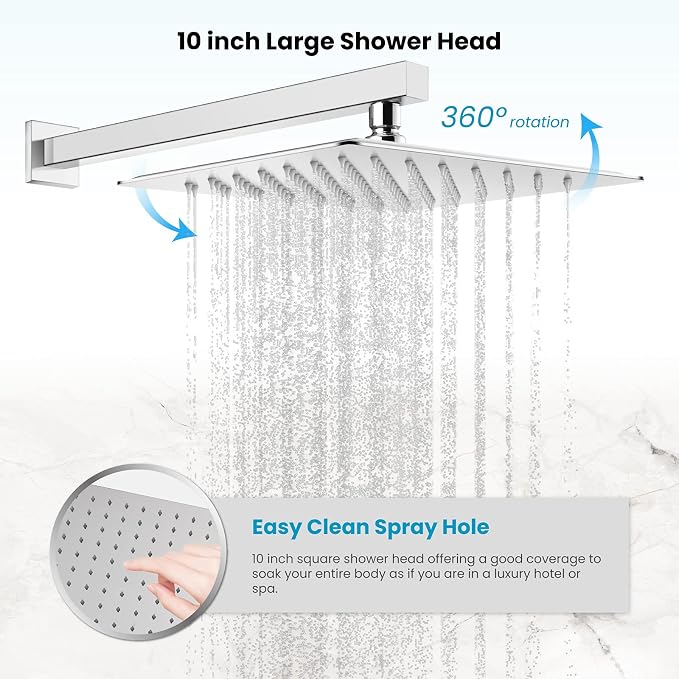 gotonovo Tub Shower Faucet Set with Valve Kit 10’’ Head,Polished Chrome | Shower System with Tub Spout,SUS304 Rain Head with Handheld Sprayer,Swivel Spout,All Metal,Rough-In Valve Trim Kit,Wall Mount